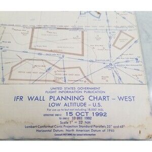 IFR wall planning chart west low altitude US vintage 1992